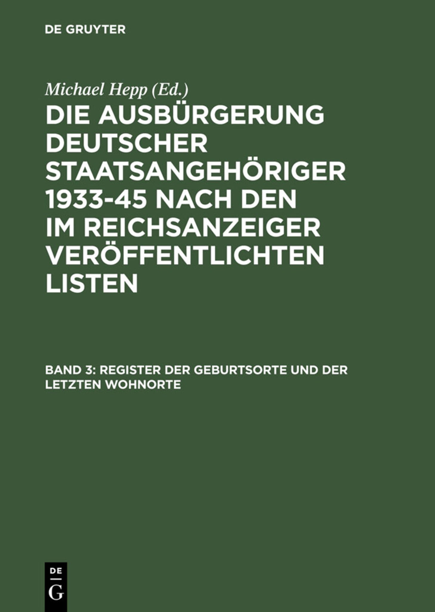 Cover image for Register der Geburtsorte und der letzten Wohnorte ISBN 9783598105401